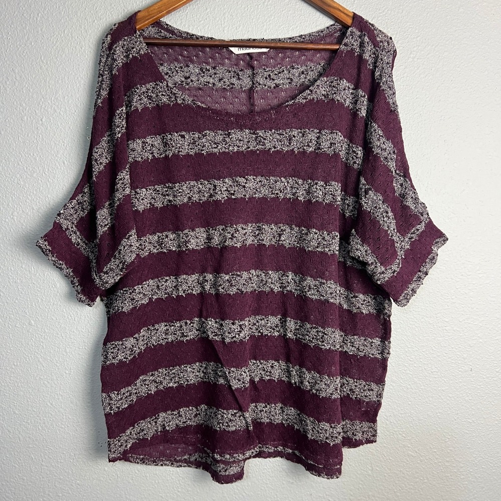 Maurices‎ Striped Burgundy Boho Slouchy Textured Dolman SL Casual Blouse Size 1